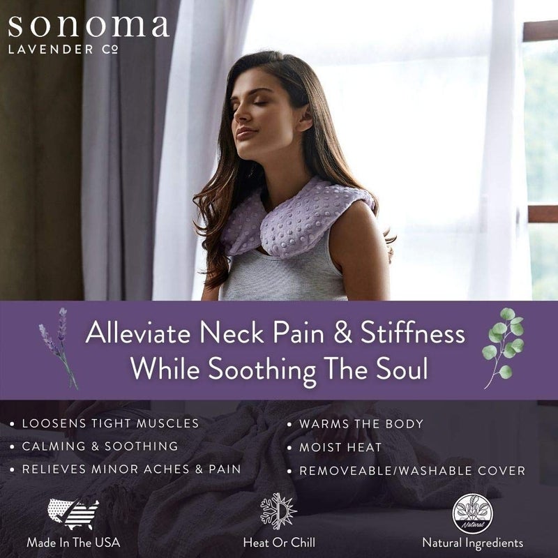 Sonoma Lavender وسادة عنق لافندر سونوما الفاخرة القابلة للتسخين/التبريد، قابلة للاستخدام في الميكروويف للرقبة والكتفين مع أغطية قابلة للإزالة والغسل، رائعة للاسترخاء وتخفيف الألم (نقشة ليلك) - Image 2